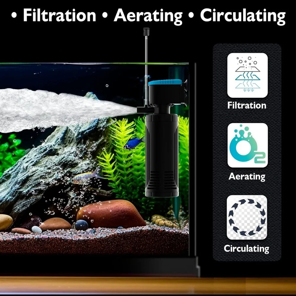 AquaMiracle Submersible Aquarium Filter 300GPH | 3-Stage for 60-150 Gal Tanks